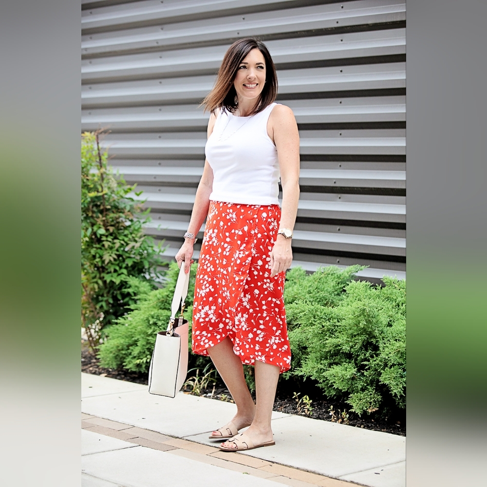 NWOT J Crew Orange Floral High Low Midi Skirt - XL